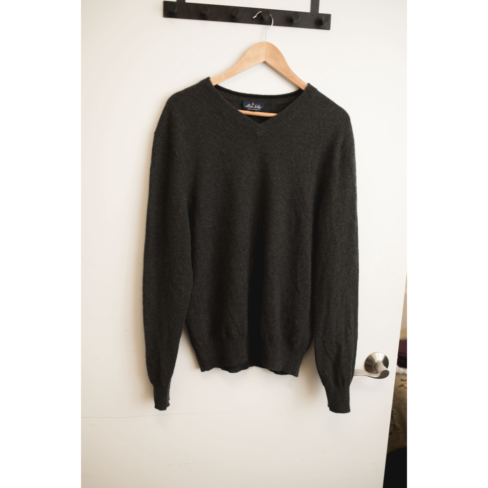 Men's Allen Solly V-Neck Sweater L Charcoal Gray Cashmere Large